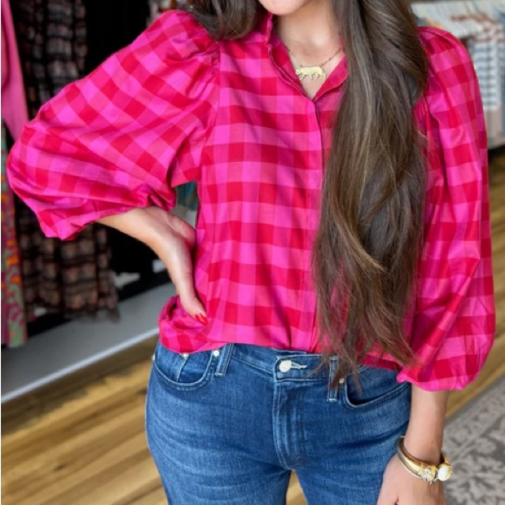 Vilagallo precious Tatiana fuchsia and berry red check top - Picture 2 of 12